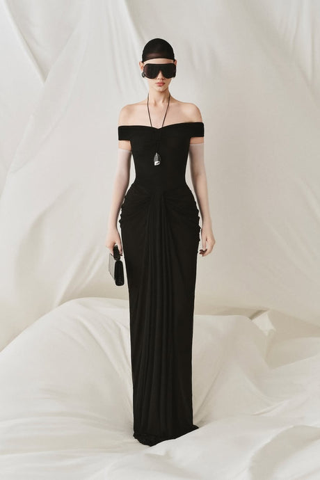Noctuelle Off-Shoulder Ruched Maxi Dress - Black_-_selmori.com_-_15
