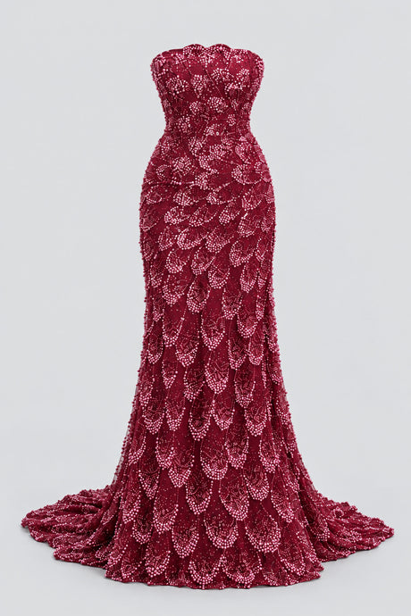 Noéliane Strapless Beaded Sequin Maxi Dress - Burgundy_-_selmori.com_-_03