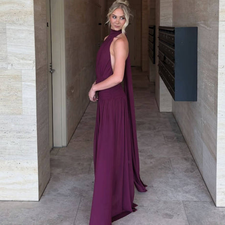 Fascination Halter Neck Ruched Waist Maxi Dress