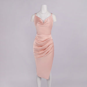Joséphine Cowl Neck Satin Midi Dress