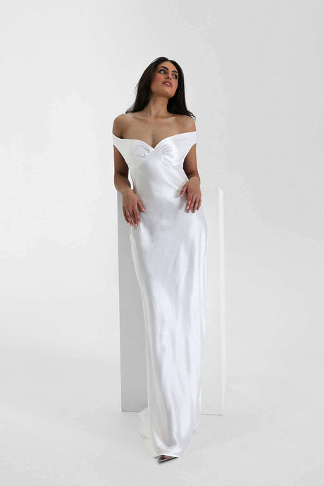 Félicité Satin Off-Shoulder Maxi Dress