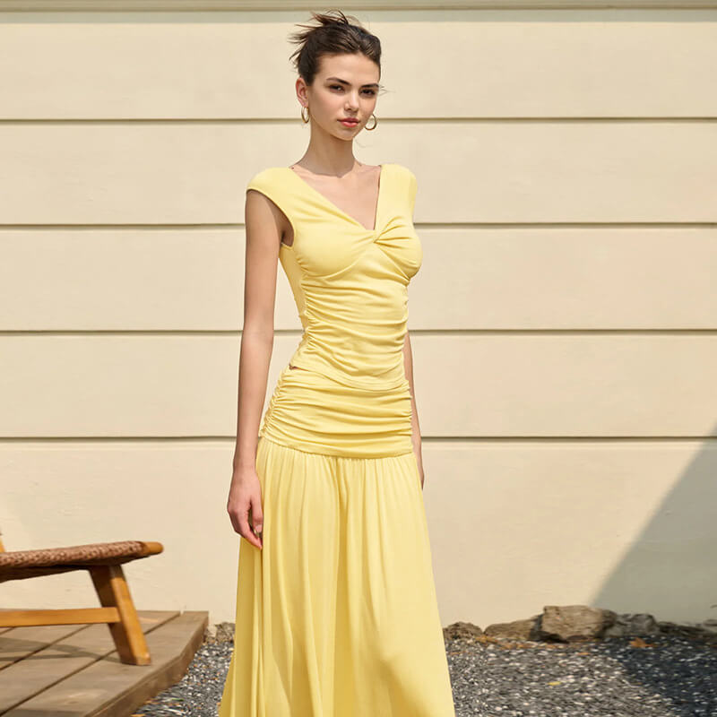 Aurore V Neck Ruched Maxi Dress Set