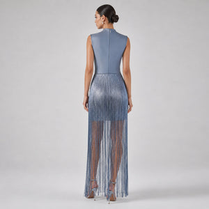 Symphonie Fringe High Neck  Maxi Dress