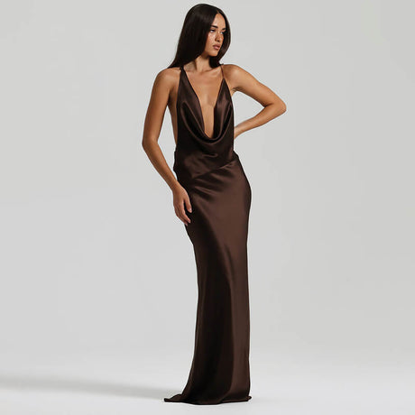 Frisson Satin Cowl Neck Slip Maxi Dress