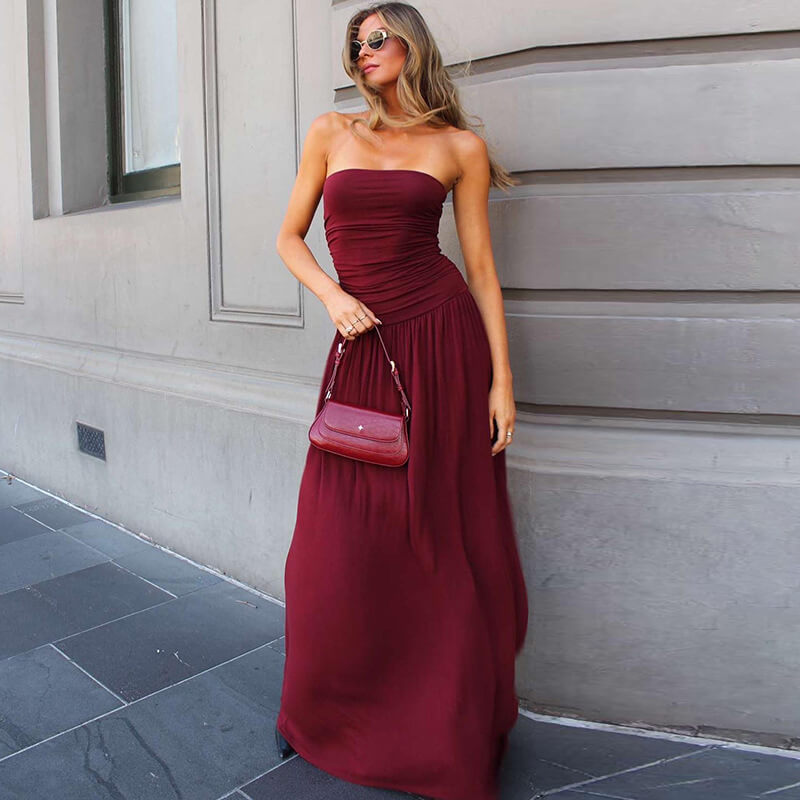 Élisa Strapless Ruched Maxi Dress
