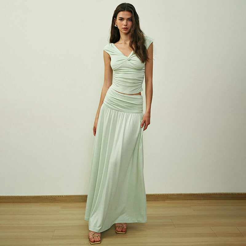 Aurore V Neck Ruched Maxi Dress Set