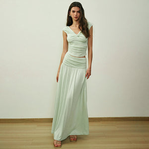 Aurore V Neck Ruched Maxi Dress Set