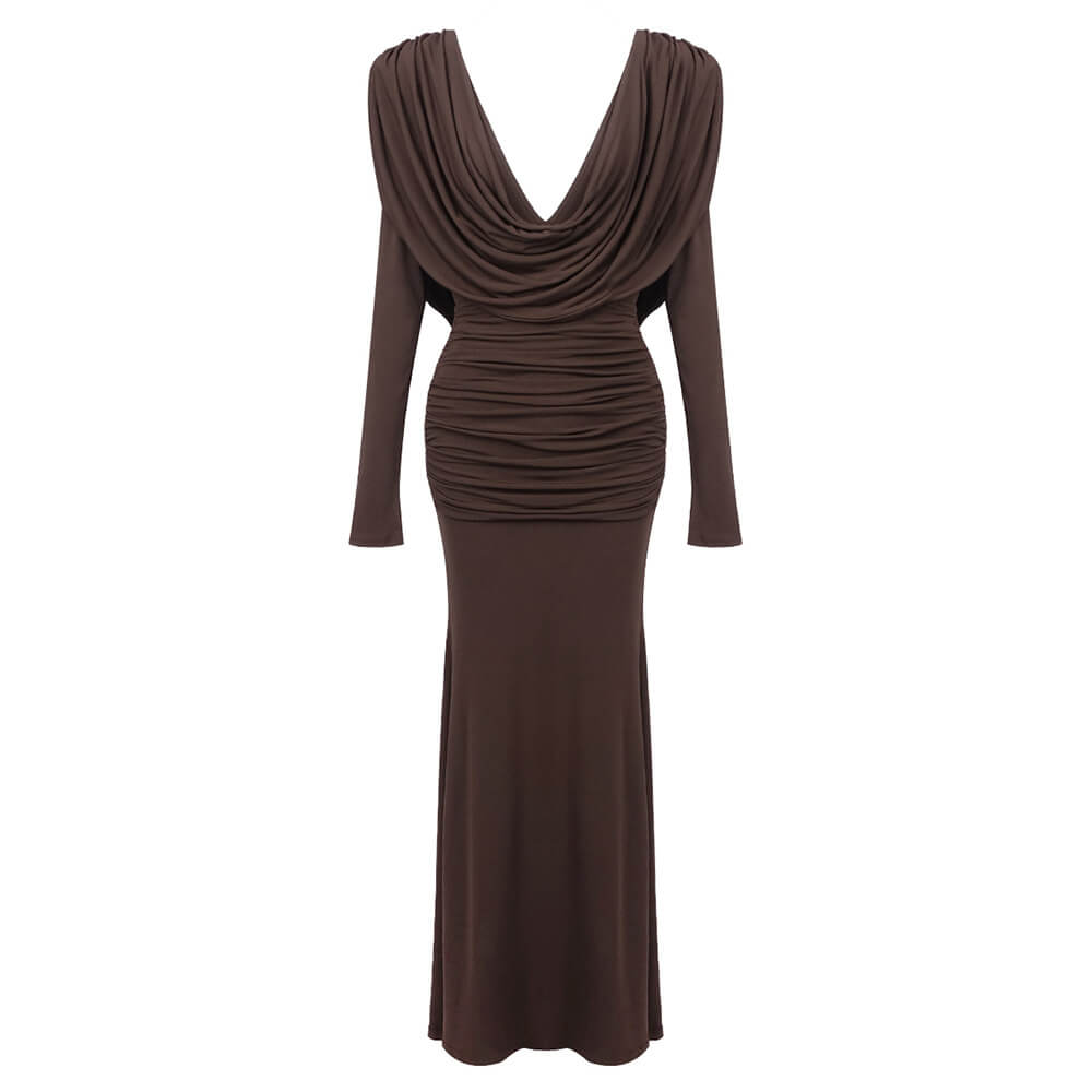 Selmori Lumière Long Sleeve Deep V Maxi Dress