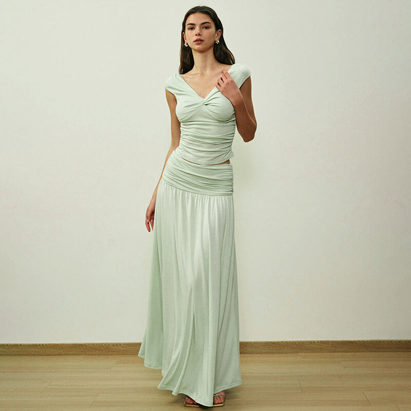 Aurore V Neck Ruched Maxi Dress Set