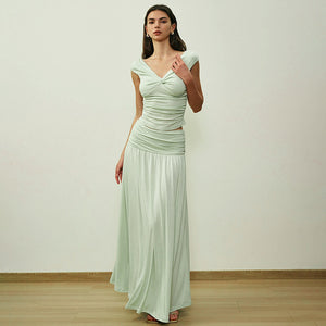 Aurore V Neck Ruched Maxi Dress Set
