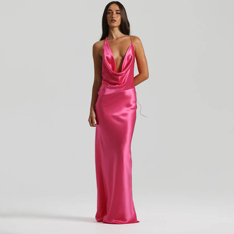 Frisson Satin Cowl Neck Slip Maxi Dress