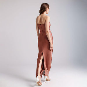 Selmori Jade Ruched Halter Neck Maxi Dress