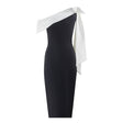 Selmori Inès One Shoulder Elegant Midi Dress Black & White
