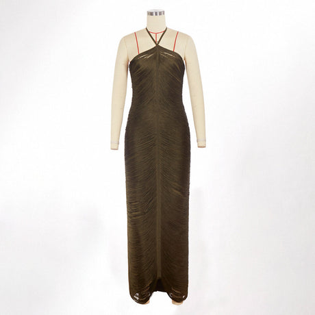 Selmori Jade Ruched Halter Neck Maxi Dress