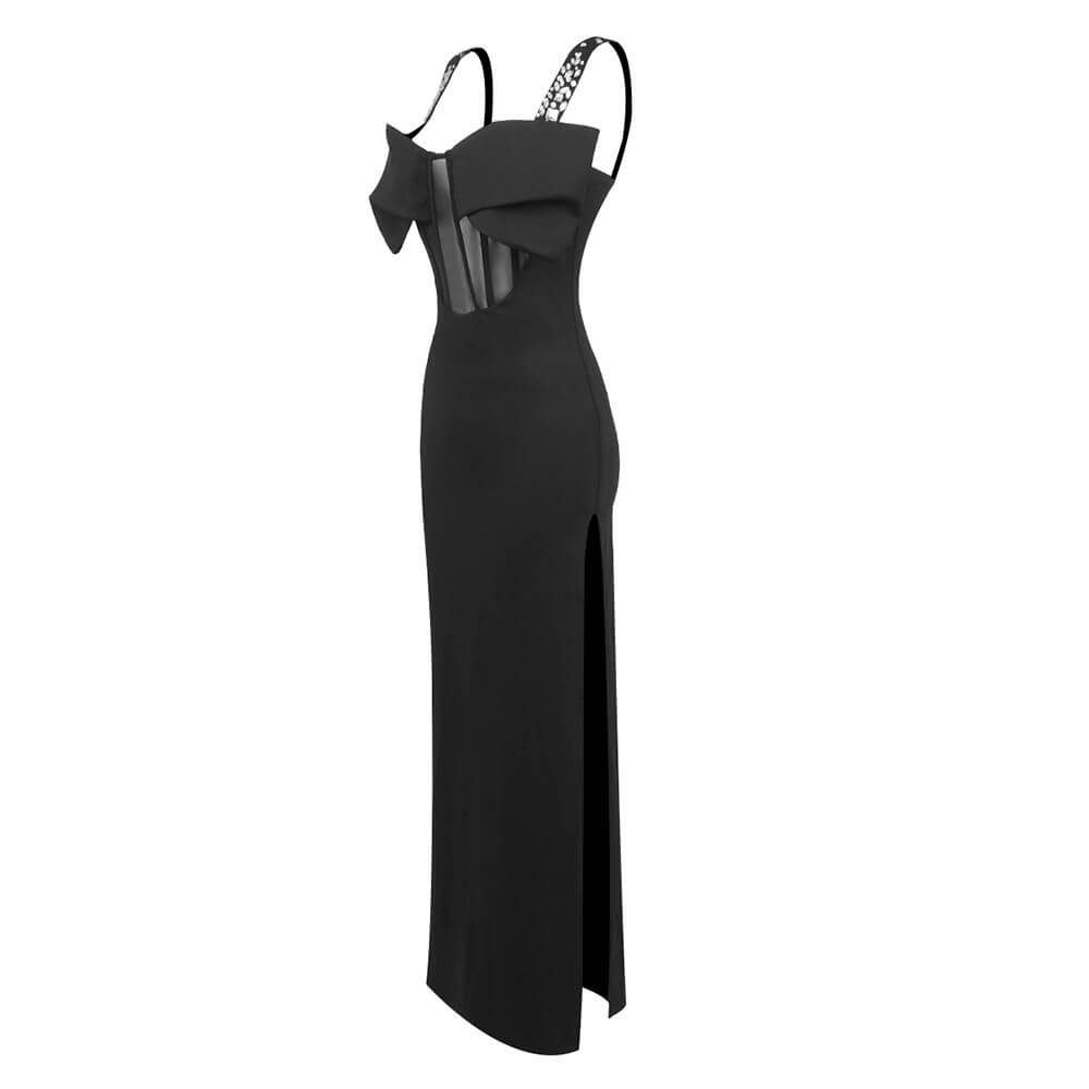 Éclatante Corset High Slit Mesh Maxi Dress