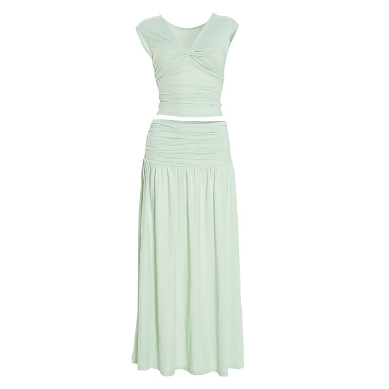 Aurore V Neck Ruched Maxi Dress Set