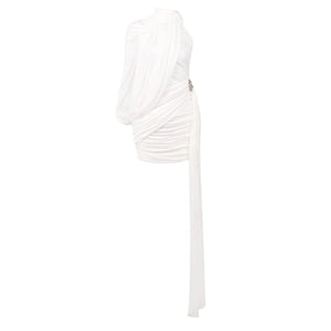 Instinct One Shoulder Draped Ruched Mini Dress White