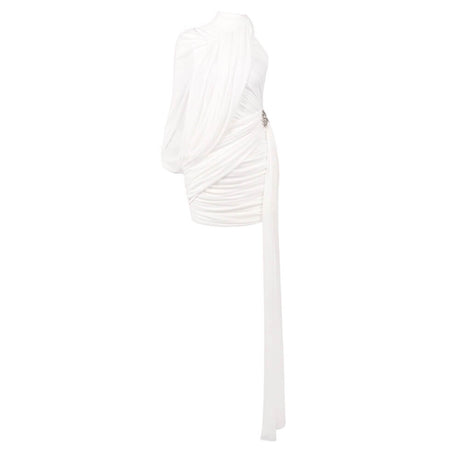 Instinct One Shoulder Draped Ruched Mini Dress White