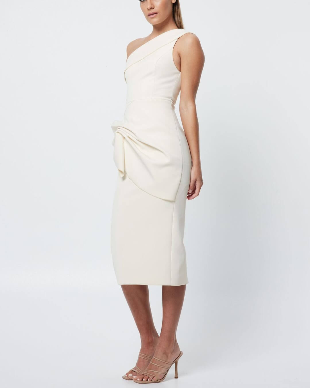 Lucie One Shoulder Draped Midi Dress