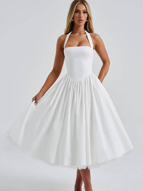 Selmori Margaux Halter Neck Midi Dress White