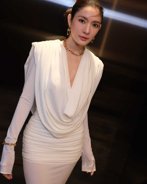 Selmori Lumière Long Sleeve Deep V Maxi Dress