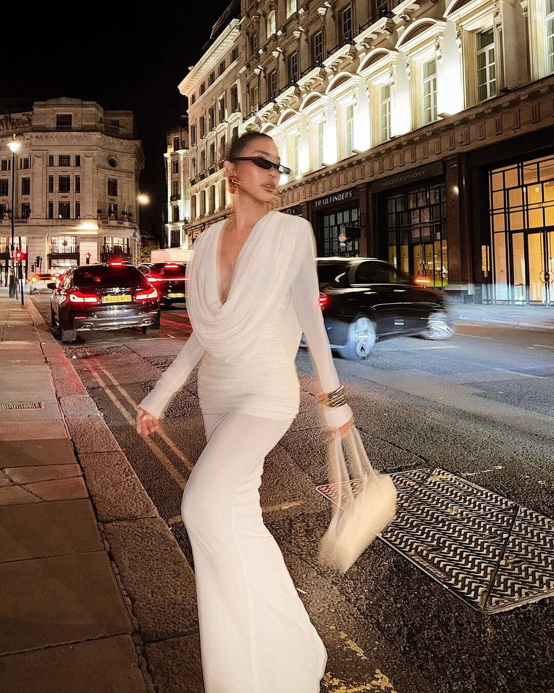 Selmori Lumière Long Sleeve Deep V Maxi Dress