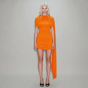 Selmori Panorama Ruched Draped Mini Dress Orange