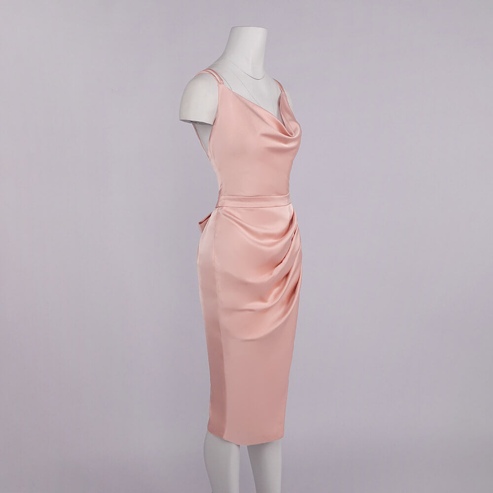 Joséphine Cowl Neck Satin Midi Dress