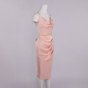 Joséphine Cowl Neck Satin Midi Dress