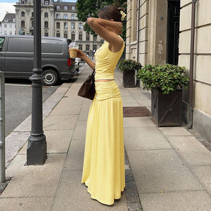 Aurore V Neck Ruched Maxi Dress Set