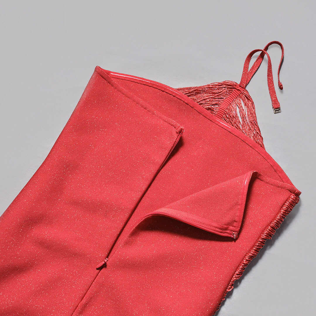 Selmori Jade Ruched Halter Neck Maxi Dress