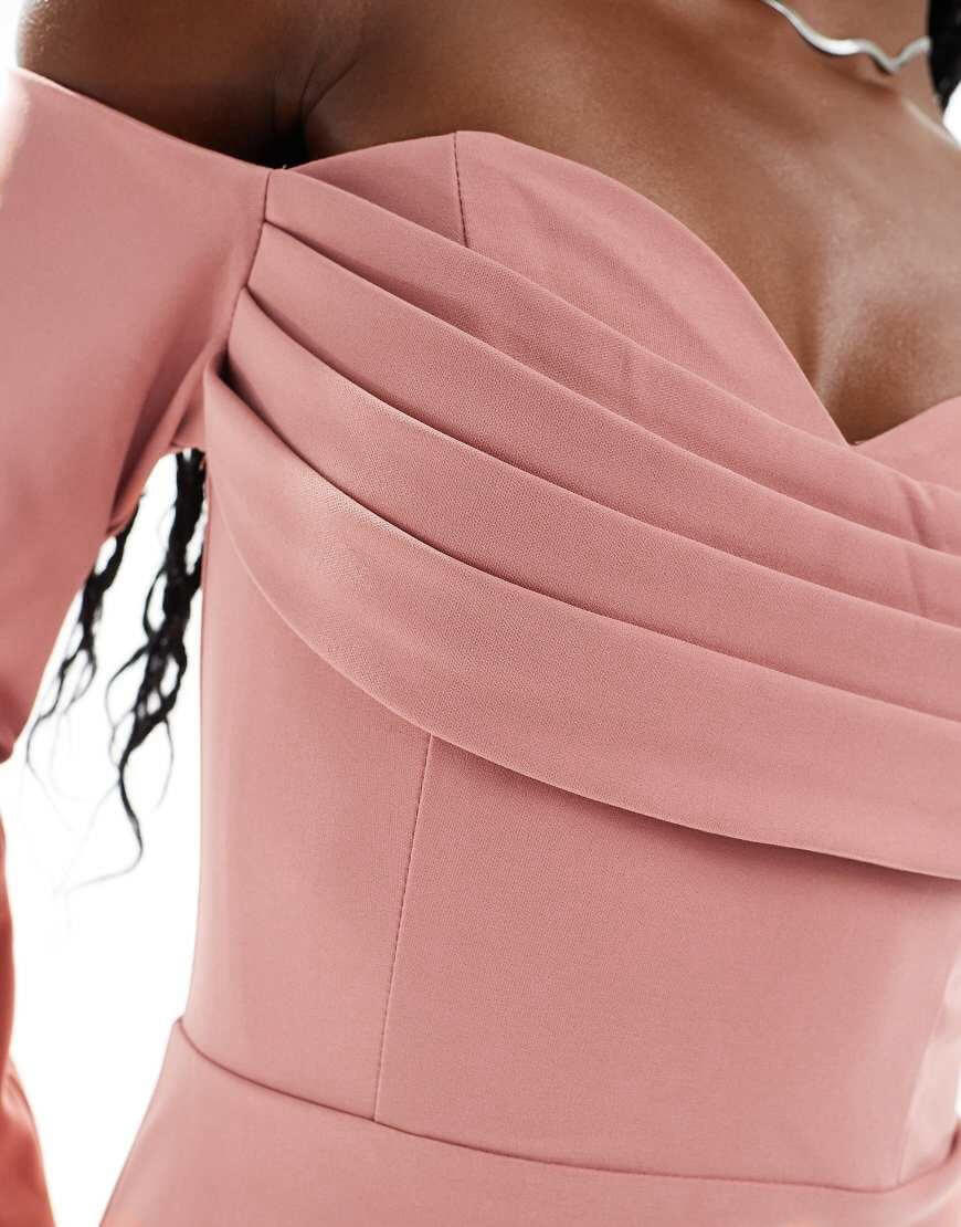 Élégance Off Shoulder Long Sleeve Midi Dress