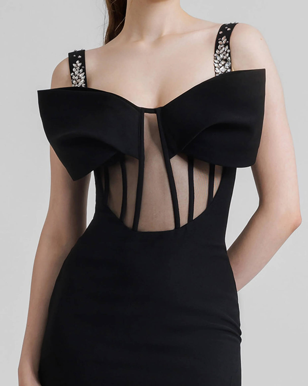 Éclatante Corset High Slit Mesh Maxi Dress