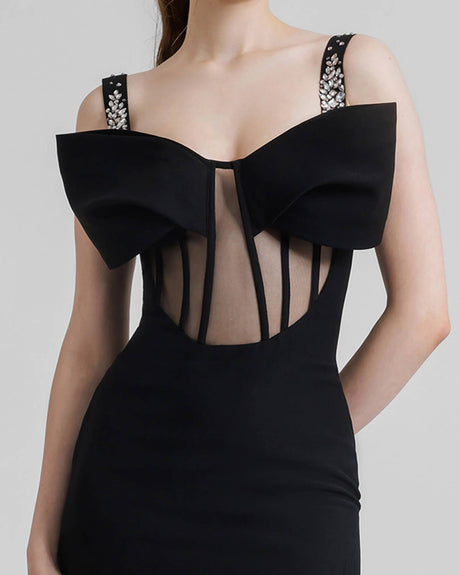 Éclatante Corset High Slit Mesh Maxi Dress