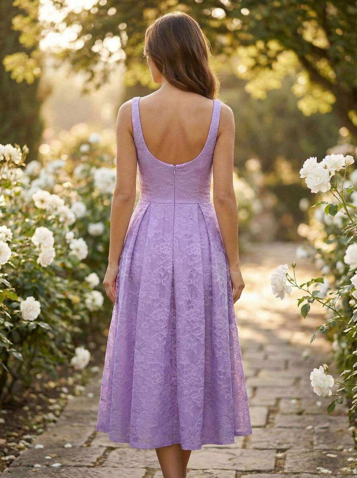 Subtilité Square Neck Lace Midi Dress