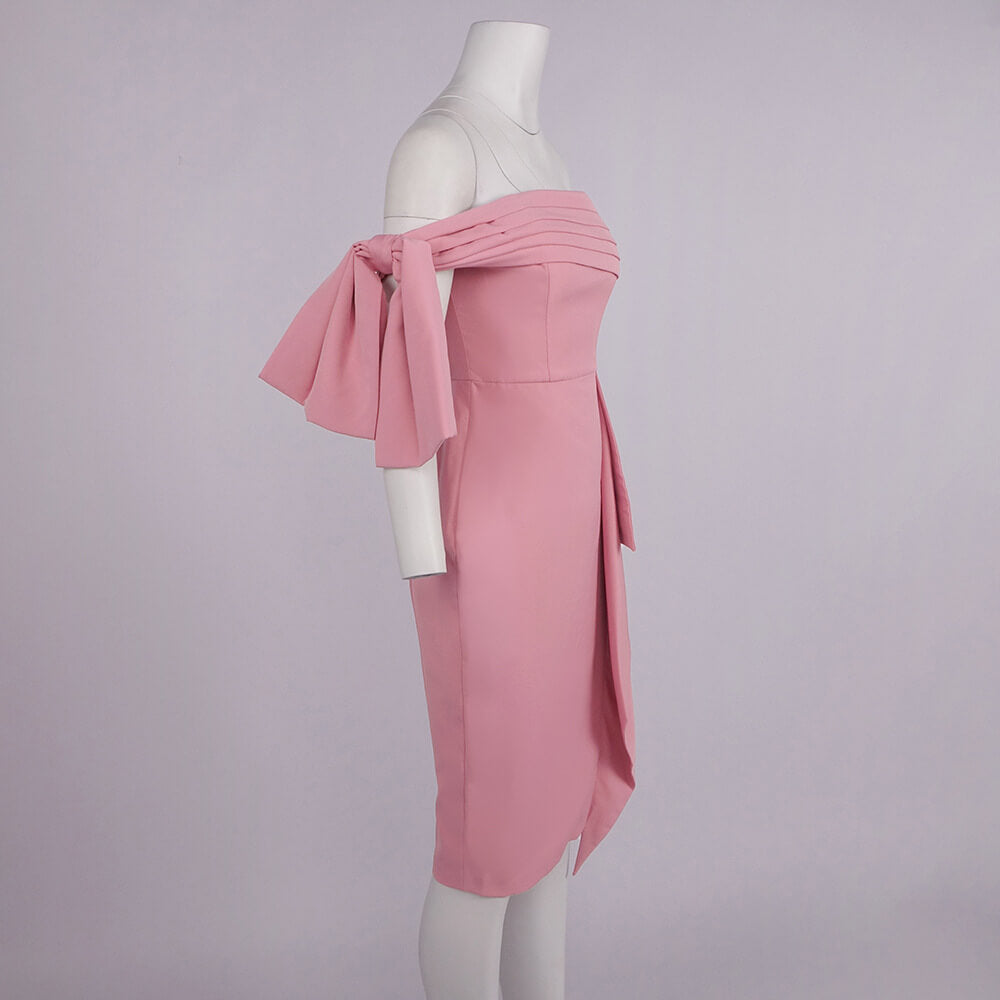 Héloïse Off Shoulder Bow Draped Midi Dress