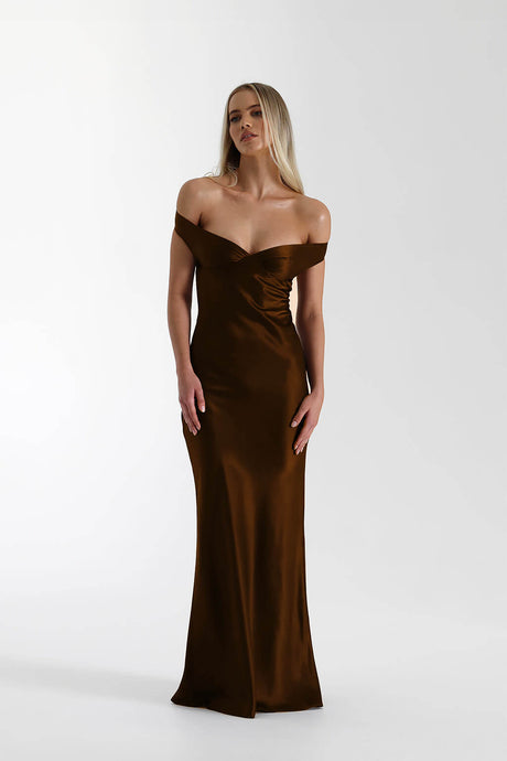 Félicité Satin Off-Shoulder Maxi Dress