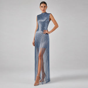 Symphonie Fringe High Neck  Maxi Dress