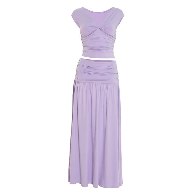 Aurore V Neck Ruched Maxi Dress Set