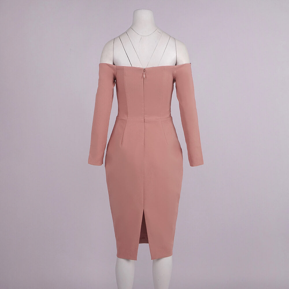 Élégance Off Shoulder Long Sleeve Midi Dress