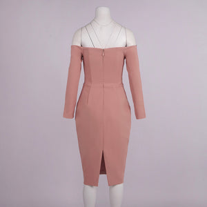 Élégance Off Shoulder Long Sleeve Midi Dress