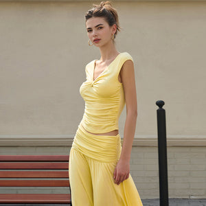 Aurore V Neck Ruched Maxi Dress Set
