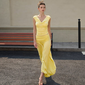 Aurore V Neck Ruched Maxi Dress Set