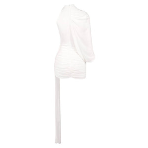 Instinct One Shoulder Draped Ruched Mini Dress White