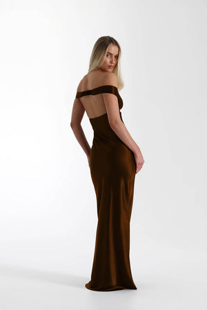 Félicité Satin Off-Shoulder Maxi Dress