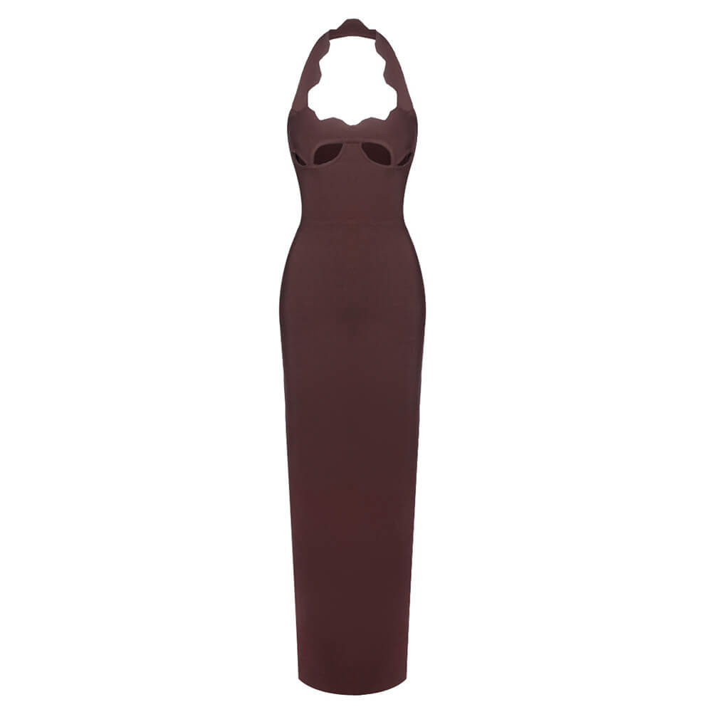 Selmori Noisette Halter Cut-Out Bodycon Maxi Dresses