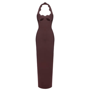 Selmori Noisette Halter Cut-Out Bodycon Maxi Dresses