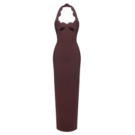 Selmori Noisette Halter Cut-Out Bodycon Maxi Dresses
