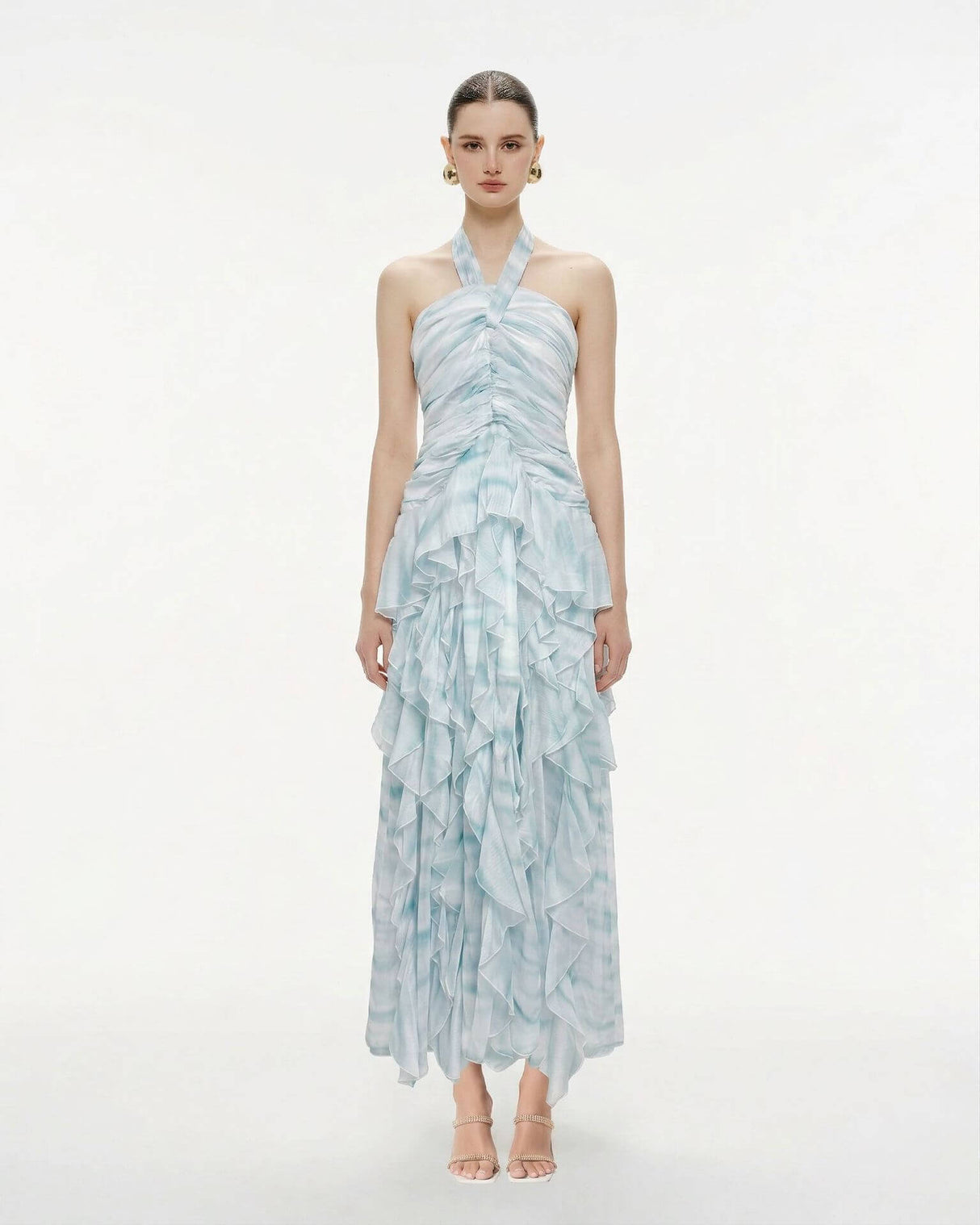 Selmori Mila Ruffle Halter Maxi Dress BLUE