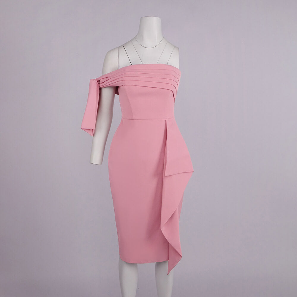 Héloïse Off Shoulder Bow Draped Midi Dress